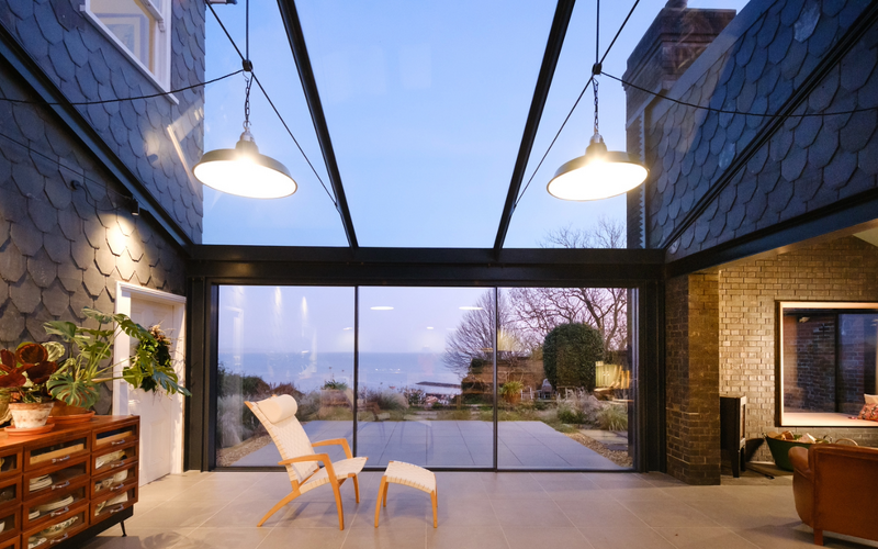 Structural glass roof design for a garden room at Shire End